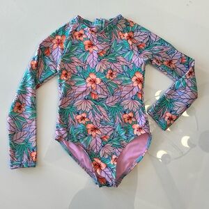 Cat & Jack Girls' Floral Long Sleeve One-Piece Swimsuit - Pink, Green, Coral